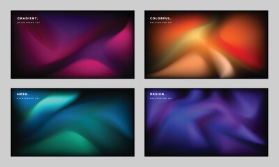 Canvas Print - Colorful gradient mesh background template copy space set. Four fluid backdrop design for poster, banner, leaflet, pamphlet, flyer, brochure, magazine, or cover.