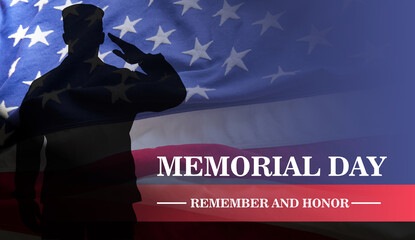 Wall Mural - Memorial day, remember and honor text on USA flag background.