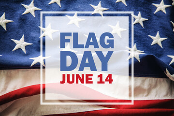 Sticker - America flag day. United states holiday, June 14th, text on US flag background