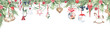 © Victoria Pak - Festive winter garland with fir branches, vintage Christmas tree toys, berries, gingerbread. Hand painted watercolor illustration isolated on white background