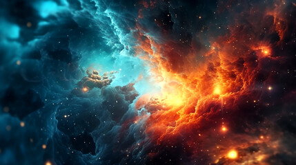 Wall Mural - blue and red opposition in cosmic celestial background - generative ai
