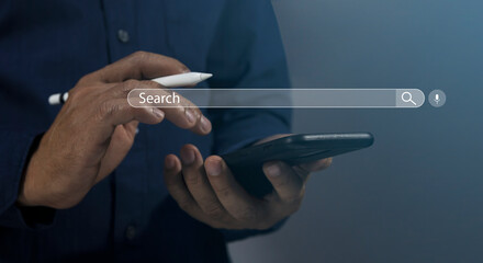 Wall Mural - data search technology search engine optimization concept. human hands are using computer keyboard t