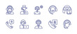 © Huticon - Call center line icon set. Editable stroke. Vector illustration. Containing support manager, telemarketer, customer support, customer service, customer satisfaction, emergency call, call center, call