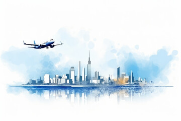 Wall Mural - The plane flew over the city.
