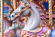 Close Up Of A Traditional Carousel At A Fair Or Amusement Park Pastel Colores Created With AI Generative Tools