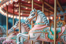 Close Up Of A Traditional Carousel At A Fair Or Amusement Park Pastel Colores Created With AI Generative Tools