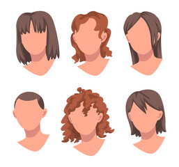 Wall Mural - Woman Face with Head and Hairstyle Vector Set