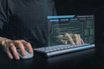Wall Mural - software developer or programmer coding program with laptop. create intelligence innovation. compute