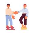 © IMGvisualsCharacters - Business deal handshake semi flat colorful vector characters. Partnership. Business partners meeting. Editable full body people on white. Simple cartoon spot illustration for web graphic design