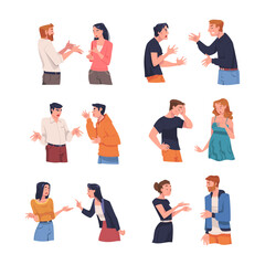 Poster - Angry Man and Woman Arguing Having Conflict with Each Other Vector Set