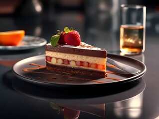Wall Mural - chocolate cake with strawberries