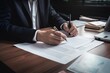 © SHOTPRIME STUDIO - man lawyer business contract businessman signature document hand group note office. Generative AI.