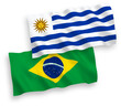Flags of Brazil and Oriental Republic of Uruguay on a white background