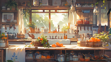 beautiful warm kitchen illustration
