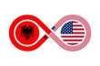 unity concept. albanian and american english language translation icon. vector illustration isolated on white background