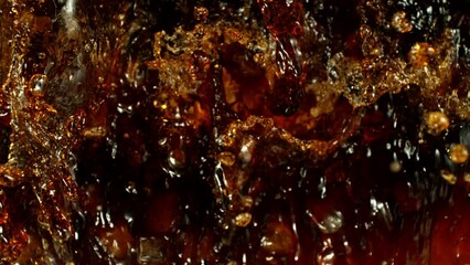 Fototapete - Super Slow Motion of Splashing Cola Drink With Ice. Filmed on High Speed Cinema Camera, 1000 fps. Abstract Liquid Background.