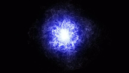 Wall Mural - blue energy orb background animation. 3d abstract energy sphere ball with blue power rays on dark ba