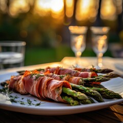 Wall Mural - Grilled asparagus wrapped in prosciutto