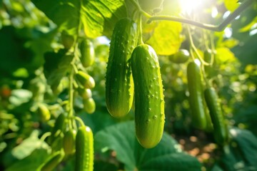 Green cucumber plant. Illustration AI Generative.