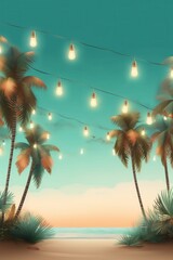 Summer night beach party background. Illustration AI Generative.