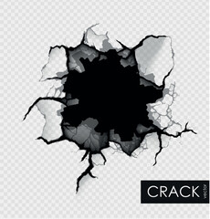 crack on the wall with broken pieces