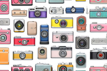 Wall Mural - colorful retro cameras pattern