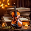 © Nasralla - classical violin music with old books Generative AI