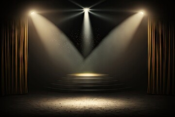 Sticker - Stage theater with lighting, Stage Podium Scene with for Award Ceremony illuminated by spotlights