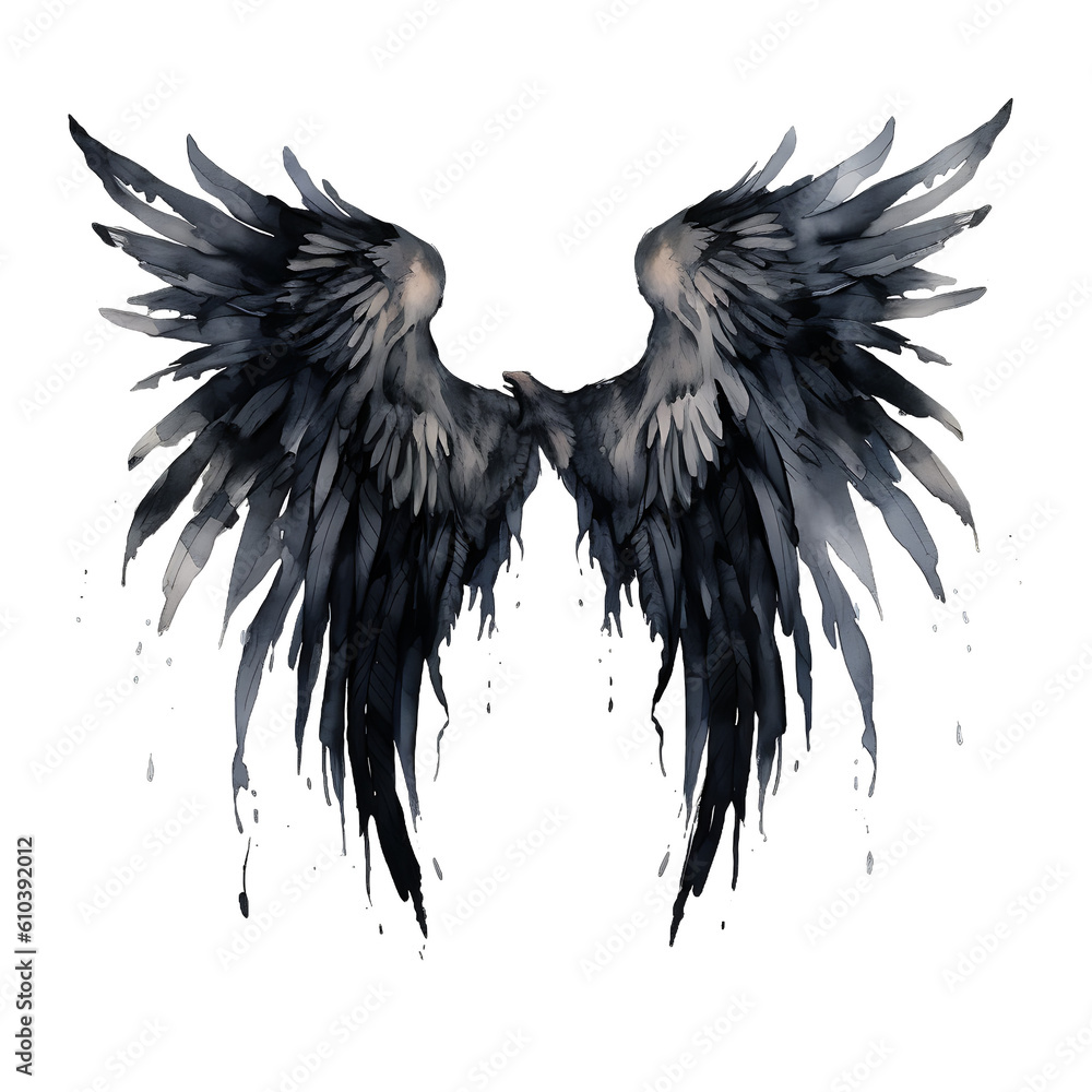 Dark angel Gothic wings isolated on transparent background with ...