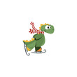Cute dinosaur skating in winter theme vector illustration for fashion artworks, children books, t-shirt prints, greeting cards. Adorable hand drawn kids dinosaur characters wearing a scarf skating. 