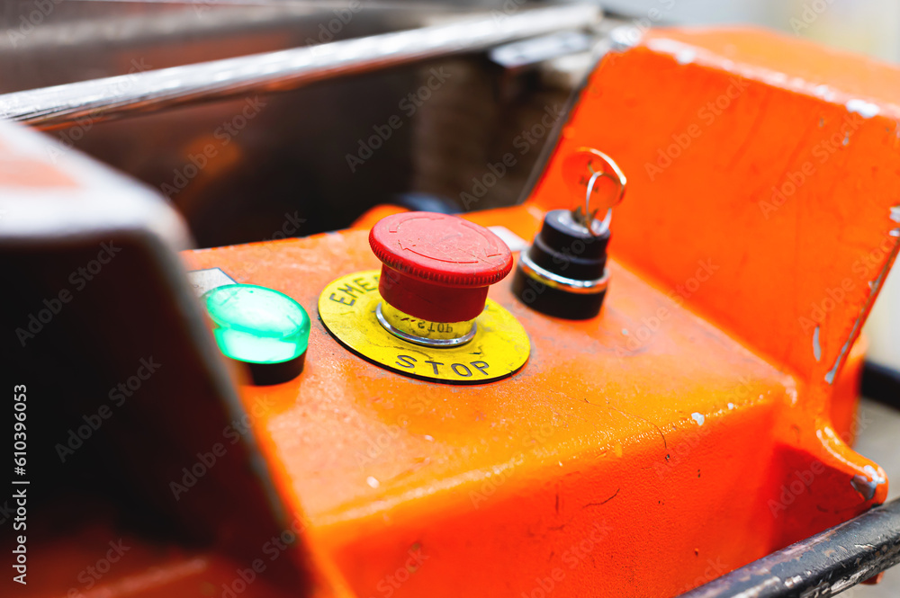 Close-up of the buttons on the control panel of the machine. Start or ...