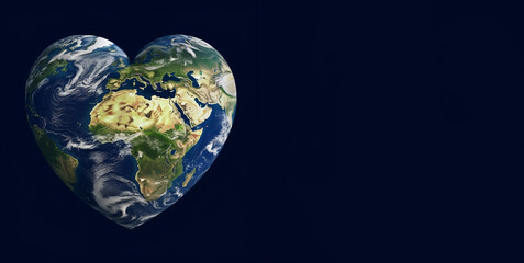 planet earth in a heart shape, forest and ocean, environment concept, connect and protect to nature,
