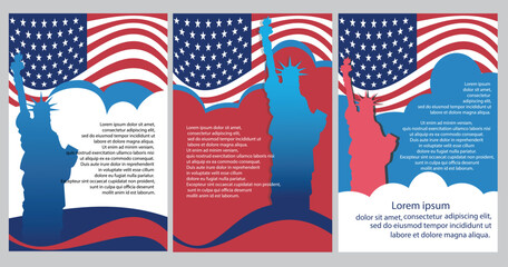 Wall Mural - American USA patriotic templates Set of backgrounds, greeting cards, posters, holiday covers. placeholder text  Lorem ipsum minimalist style for web, social media, print