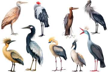 Beautiful forest big birds with colorful feathers, set collection. Generative AI, Transparent background