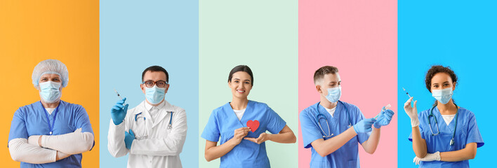 Sticker - Set of doctors on colorful background