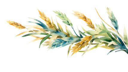 Wall Mural - assemblage of wheat and jade abstract watercolor swashes isolated on a transparent background