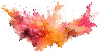 Wall Mural - eruption of rose pink and tangerine oil paint abstract watercolor swashes isolated on a transparent background