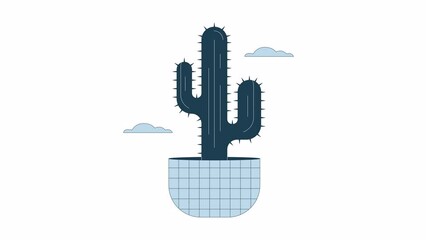 Wall Mural - cactus flower in clouds animation. animated plant in pot 2d cartoon flat colour line object. potted 
