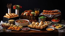 Photo Buffet Table Scene Of Take Out Or Delivery Foods Generative AI