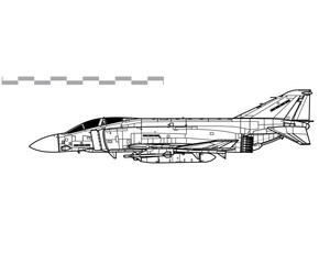 Wall Mural - McDonnell Douglas Phantom II F3. F-4J UK. Vector drawing of air defence interceptor. Side view. Image for illustration and infographics.