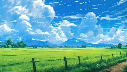 Wall Mural - Srt painting of the countryside  flat style cartoon painting illustration