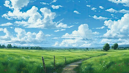 Wall Mural - Srt painting of the countryside  flat style cartoon painting illustration