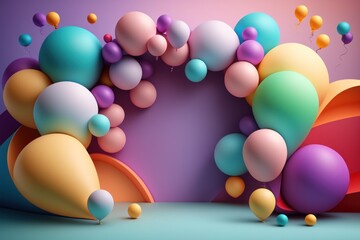 Wall Mural - Birthday holiday background with balloons. Illustration AI Generative.
