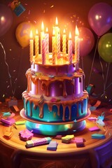 Poster - Birthday holiday background with balloons. Illustration AI Generative.