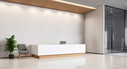 Wall Mural - corporate branding white blank frame mockup with modern business offices reception background - Generative AI