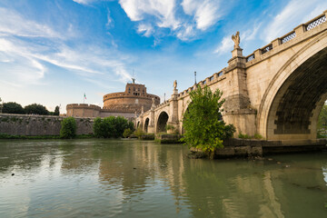 Canvas Print - Saint Angelo castle an Tiber River in Rome, Italy