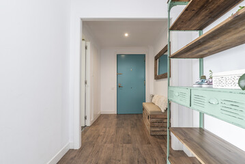 Sticker - Beautiful entrance hall of a house with a blue front door