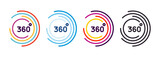 Fototapeta  - 360 degrees. 360º area view, virtual reality related vector graphic element linear stroke icon in 4 color schemes. Modern style with colorful circle lines