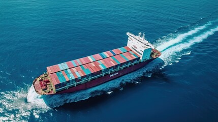 Front View of Container Cargo Vessel Loaded with Goods. Transporting Cargo by Ship in the Ocean Industry. Generative AI