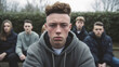 © wetzkaz - teenage girls and boys, bad mood anger and hate, upset and disappointed or arrogance or unfriendly loud behavior, teens with friends